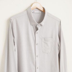 Travis Mathew Mens Button Shirt Long Sleeve Light Gray Plaid Polyester Large